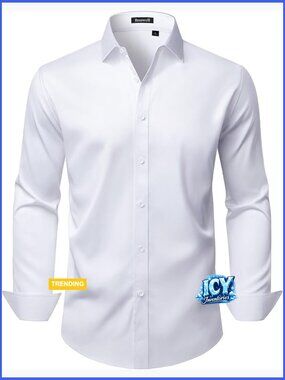 Wrinkle Free Stretch Dress Shirt Regular Fit Button Down Long Sleeve